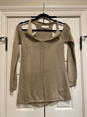 ANGL Taupe Off-Shoulder Knit Sweater